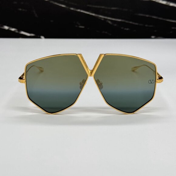 NEW VALENTINO VLS-115B WOMEN OVERSIZED GREEN GOLD SUNGLASSES VALENTINO V-HEXAGON - Picture 5 of 12